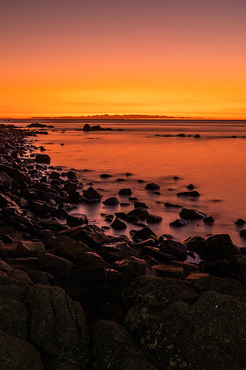 Nature, Water, Sunset, Stones, Horizon HD phone wallpaper