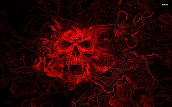 red skull, smoke, skull, grafitti, red HD wallpaper