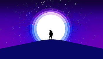 Silhouette, moon, warrior, purple sky HD wallpaper