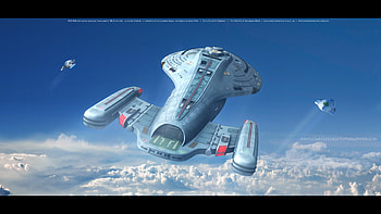 Star Trek Intrepid Class Starship USS Voyager Above The Clouds. Star Trek computer HD wallpaper