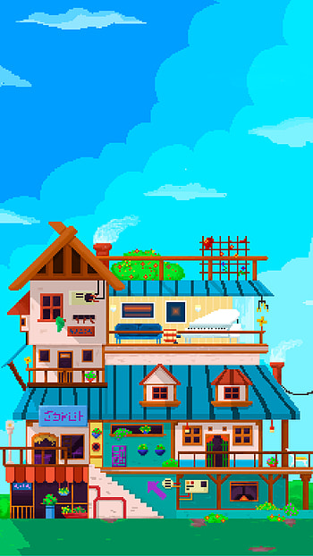 Pixel House, art, design, artwork, 8bit HD phone wallpaper