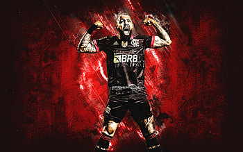 Gabriel Barbosa, Flamengo, Brazilian footballer, red stone background, grunge art, Clube de Regatas do Flamengo HD wallpaper