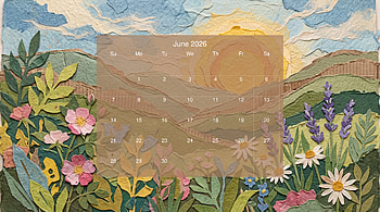 June 2026 — Meadow Sunrise Calendar | Floral Hills Calendar | Garden Vista Calendar, June 2026 Calendar HD wallpaper