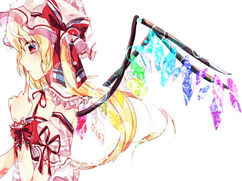 Flandre, Red Eyes, Touhou, Flandre Scarlet, Anime, Colorful, Cute, Girl, gingetsu ringo, Crystal, Blonde Hair, Wings, Long Hair HD wallpaper