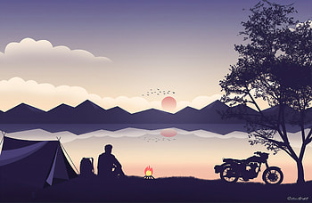 Biker Camping, biker, artist, artwork, digital-art, behance HD wallpaper