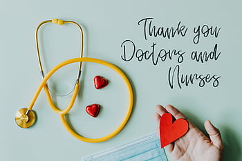 A heartfelt tribute to healthcare professionals with stethoscope and heart symbols. HD wallpaper