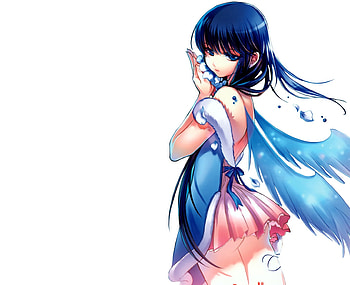 Angel, jpeg artifacts, blue hair, long hair HD wallpaper