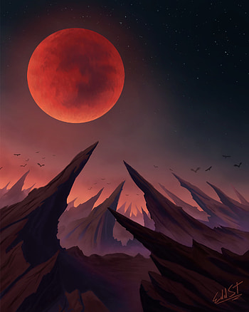 Birds, Art, Moon, Rocks HD phone wallpaper