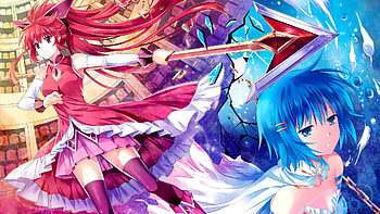 Madoka Magica anime, Red and blue, Anime girls HD wallpaper