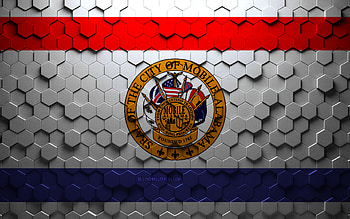 Flag of Mobile, Alabama, honeycomb art, Mobile hexagons flag, Mobile, 3d hexagons art, Mobile flag HD wallpaper