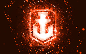 World of Warships orange logo, , orange neon lights, WoWS, orange abstract background, World of Warships logo, online games, WoWS logo, World of Warships HD wallpaper
