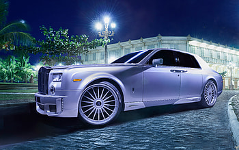 Rolls-Royce Ghost, luxury car, night, blue white HD wallpaper