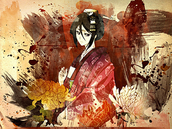 .-watercolor Rukia by suzuka.-, watercolor, kimono, flowers, rukia kuchiki HD wallpaper