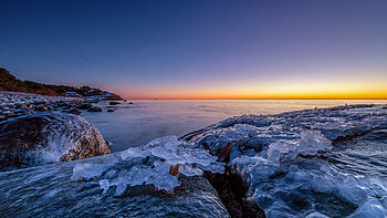 Sunset Winter Lake, Lake, Nature, Winter, Sunset HD wallpaper