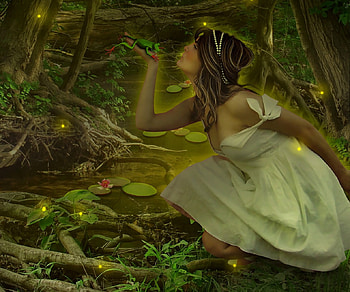 Princess And The Frog, frog, princess, lily pads, woman, pond HD wallpaper