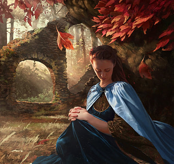 Sansa Stark, art, josu hernaiz, girl, fantasy, autumn, leaf, luminos, game of thrones HD wallpaper