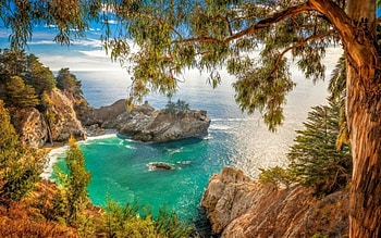 McWay Falls, California, sea, cliff, rocks, coast HD wallpaper