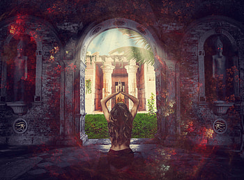 Woman, worship, prayer, temple, architecture HD wallpaper