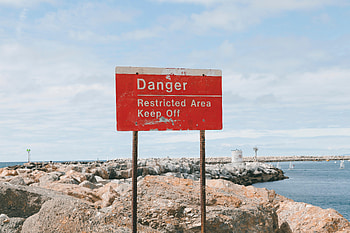 Stones, Shore, Bank, Words, Sign, Danger HD wallpaper