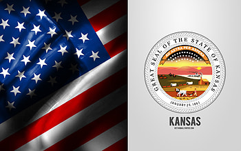 Seal of Kansas, USA Flag, Kansas emblem, Kansas coat of arms, Kansas badge, American flag, Kansas, USA HD wallpaper