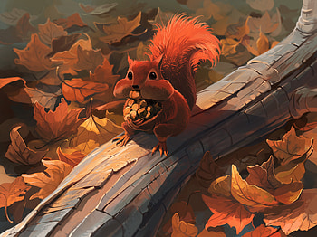 Squirrel, Food, Art, Autumn, Nuts, Foliage HD wallpaper