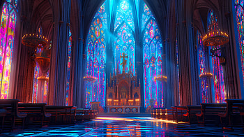 Vibrant church interior, church, Faith, religion, architecture, fantasy HD wallpaper