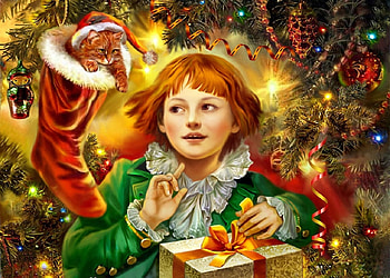 Miracles Begin, Christmas, decorations, present, cat, tree HD wallpaper