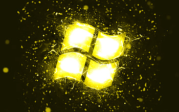 Windows yellow logo, , yellow neon lights, creative, yellow abstract background, Windows logo, OS, Windows HD wallpaper