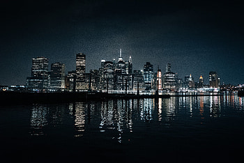 Cityscape, dark, reflections, night, buildings HD wallpaper