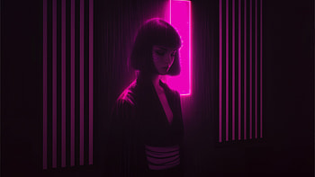 Short Hair Girl In Pink Neon Nights, hair, girl, pink, neon, nights, artist, artwork, art, digital-art, ai, deviantart HD wallpaper
