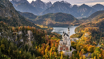 Colorful Autumn Trees Mountains Bavaria Germany Alps Neuschwanstein Castle Nature HD wallpaper