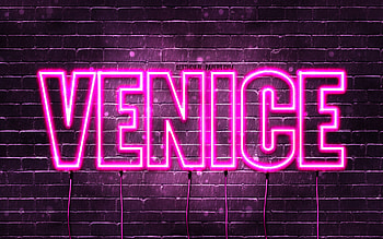 Venice, , with names, female names, Venice name, purple neon lights, Venice Birtay, Happy Birtay Venice, popular italian female names, with Venice name HD wallpaper
