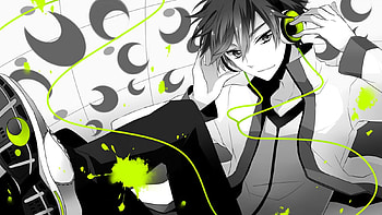 Boy, white, black, heads, anime, black and white, green HD wallpaper