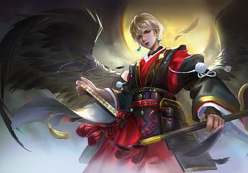 Angel, fantasy, art, blonde, frida, man, red HD wallpaper