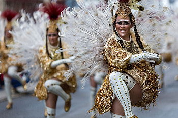 Brasil carnival, vicente concha, golden, feather, white, girl, woman HD wallpaper