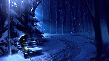 Winter Stillness , winter, snow, umbrella, anime-girl, anime, artist, artwork, digital-art, deviantart HD wallpaper