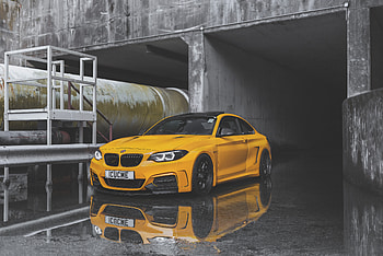 Yellow car, BMW M235i HD wallpaper