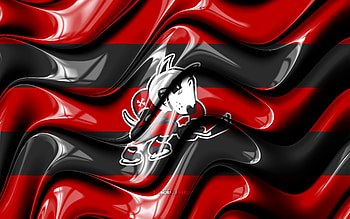 Niagara IceDogs flag, , red and black 3D waves, OHL, canadian hockey team, Niagara IceDogs logo, hockey, Niagara IceDogs, Canada HD wallpaper
