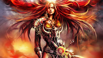Fantasy - Women Warrior Red Hair Fantasy Woman Warrior Woman Girl Armor Long Hair Red Eyes HD wallpaper