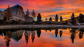 High Mountain Lake Sunset, reflection, clouds, sky, forests, mountains, Firefox Persona theme, lake, sunset HD wallpaper