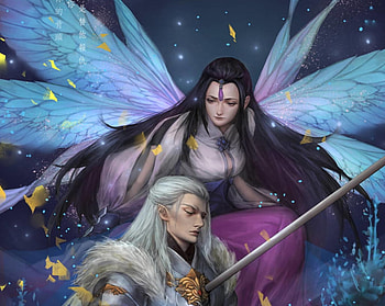 Fairy, blue, wings, girl, edenchang, pink, fantasy, couple, luminos HD wallpaper