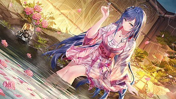 Anime, Girl, Blue Hair, Long Hair HD wallpaper