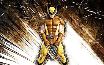 Wolverine, grunge art, superheroes, Logan, Marvel Comics, yellow abstract rays, James Howlett, Wolverine HD wallpaper