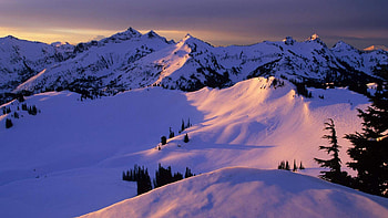 Tranquility, landscape, winter, snow, peaks, sunset HD wallpaper