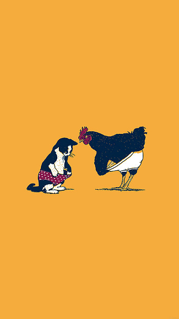 Cat and chicken, Playful illustration, Quirky art, Whimsical HD phone wallpaper