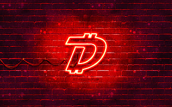DigiByte red logo, , DGB, red brickwall, DigiByte logo, cryptocurrency, DigiByte neon logo, DigiByte HD wallpaper
