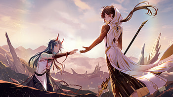 Genshin Impact : Xiao & Zhongli Epic Horizon Encounter, Xiao (Genshin Impact), Zhongli (Genshin Impact), video game, Genshin Impact HD wallpaper