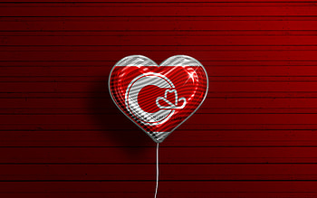 I Love Calgary, , realistic balloons, red wooden background, canadian cities, flag of Calgary, Canada, balloon with flag, Calgary flag, Calgary, Day of Calgary HD wallpaper