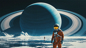 Astronaut On Icy Planet With Saturn, astronaut, planet, saturn, artist, artwork, art, digital-art, ai, deviantart HD wallpaper