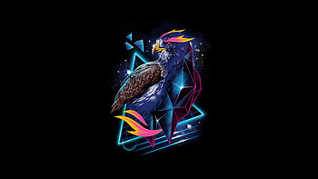 Hawk 80s Design , hawk, artist, artwork, black, dark, oled HD wallpaper